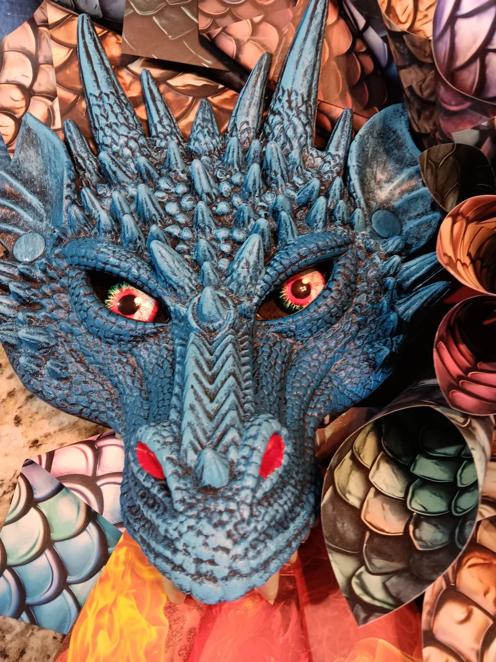 Dragon Mum - Dragon Scale Paper Cone Art With Blue Dragon Face And Wings - Picture 4 of 7